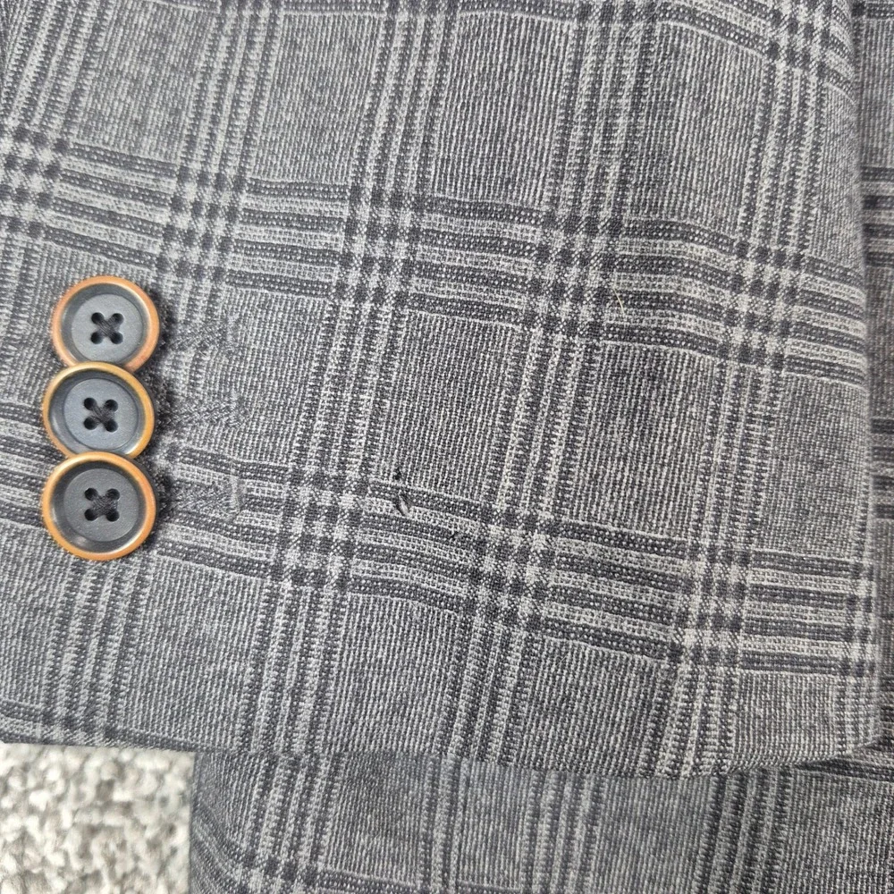 Banana Republic Heritage Blazer Mens 44R Gray Windowpane Plaid Italian Wool